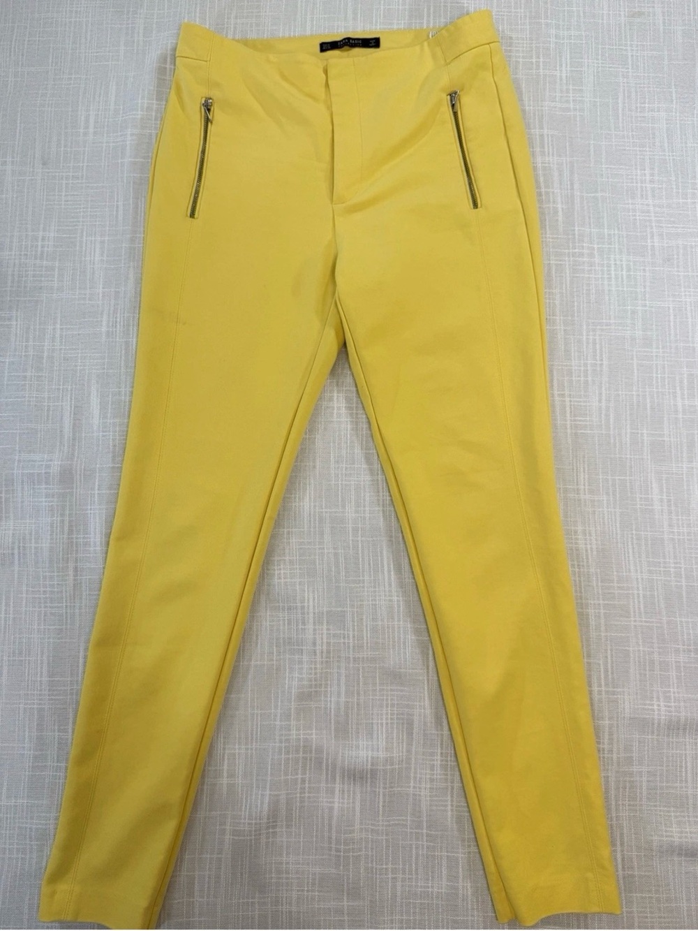 Zara Bright Yellow Slim Chinos with Zip Pocket Detail
